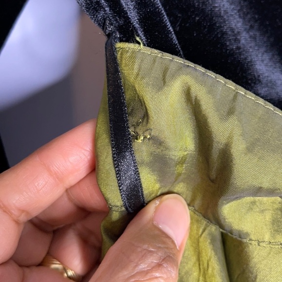VINTAGE Black Velvet Olive Green Holiday Dress - Picture 4 of 5